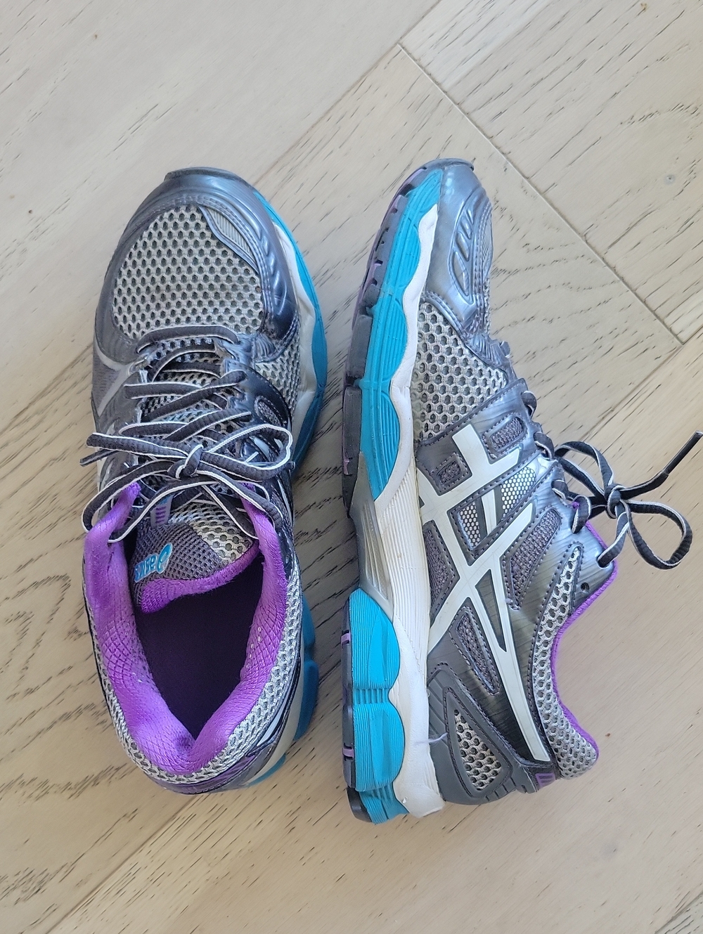 ASICS Women's Gray, Purple & Blue Athletic Running Shoes